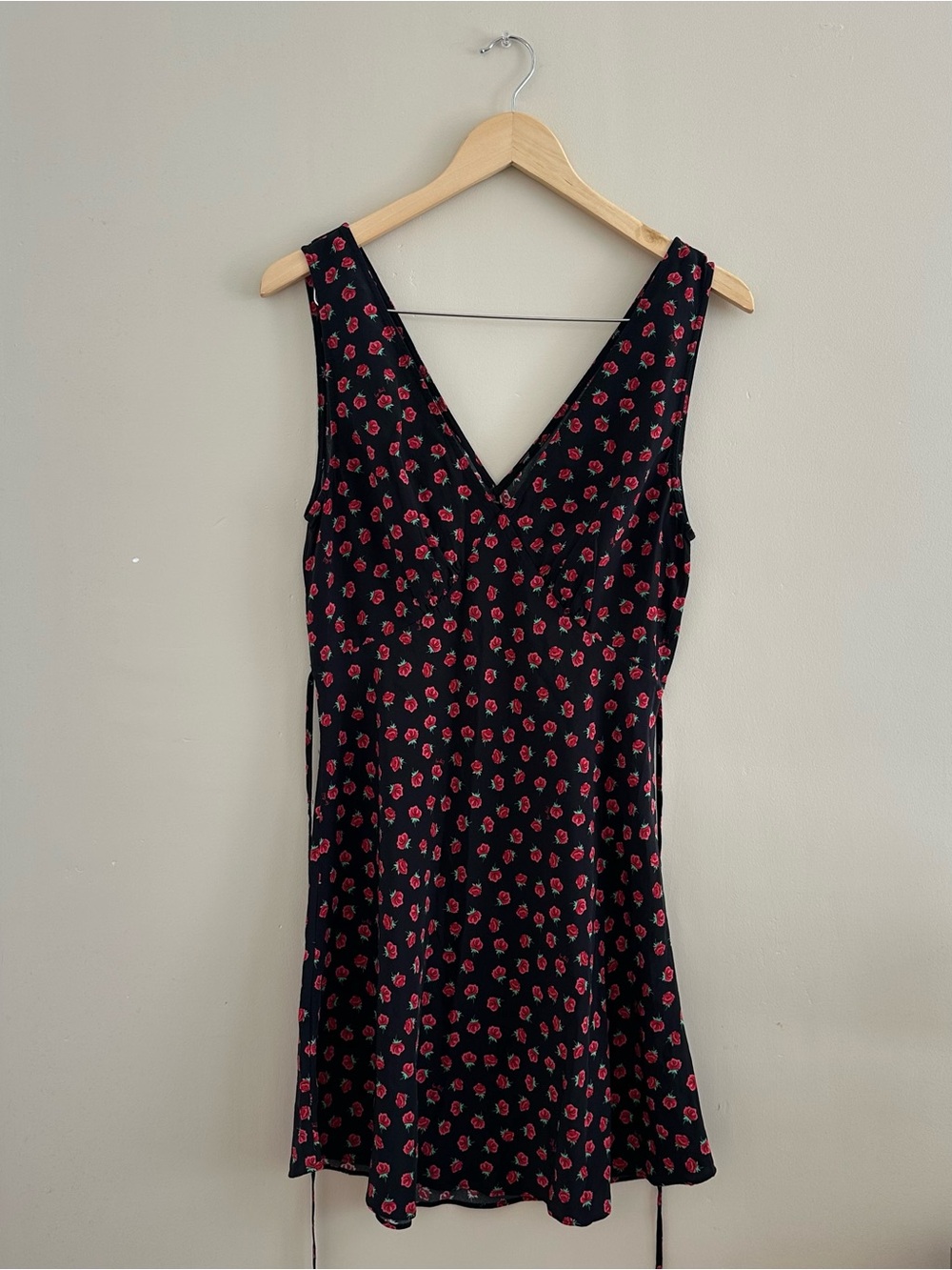Realisation Par Black Mini Dress with Red Rose Print